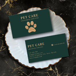 Dark Green Modern Luxury Golden Paw Pet Grooming Visitenkarte