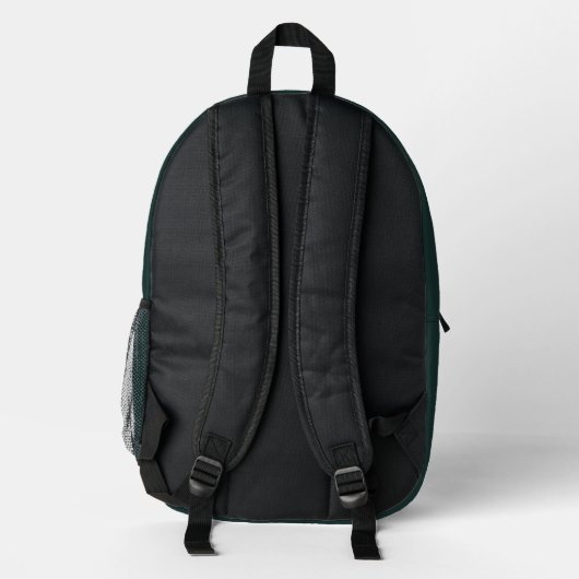 Dark Green Modern Script Monogram Name Bedruckter Rucksack (Rückseite)