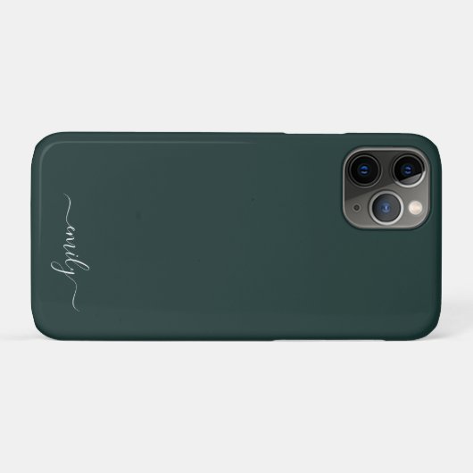 Dark Green Modern Script Monogram Name Case-Mate iPhone Hülle (Rückseite (Horizontal))