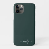 Dark Green Modern Script Monogram Name Case-Mate iPhone Hülle (Rückseite)