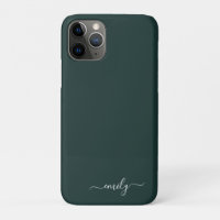 Dark Green Modern Script Monogram Name