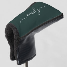 Dark Green Modern Script Monogram Name Golf Headcover