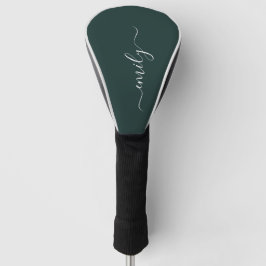 Dark Green Modern Script Monogram Name Golf Headcover