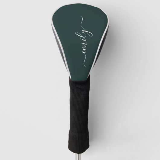 Dark Green Modern Script Monogram Name Golf Headcover (Vorderseite)