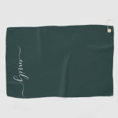 Dark Green Modern Script Monogram Name Golfhandtuch (Horizontal)