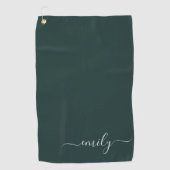 Dark Green Modern Script Monogram Name Golfhandtuch (Vorderseite)