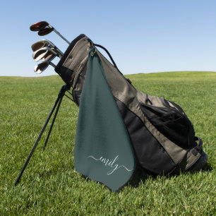 Dark Green Modern Script Monogram Name Golfhandtuch