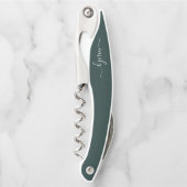 Dark Green Modern Script Monogram Name Kellnermesser (Vorderseite)