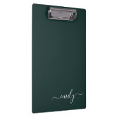 Dark Green Modern Script Monogram Name Klemmbrett (Rechts)