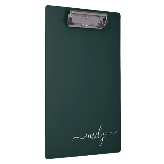 Dark Green Modern Script Monogram Name Klemmbrett (Rechts)