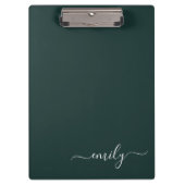 Dark Green Modern Script Monogram Name Klemmbrett (Vorderseite)