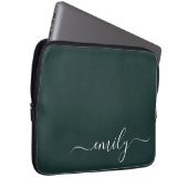 Dark Green Modern Script Monogram Name Laptopschutzhülle (Vorne Rechts)