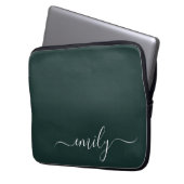 Dark Green Modern Script Monogram Name Laptopschutzhülle (Vorderseite Links)
