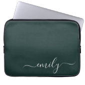 Dark Green Modern Script Monogram Name Laptopschutzhülle (Vorderseite)