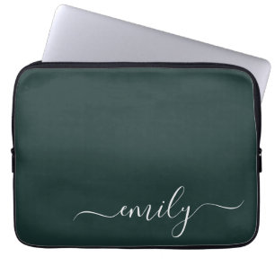 Dark Green Modern Script Monogram Name Laptopschutzhülle