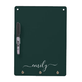 Dark Green Modern Script Monogram Name Memoboard