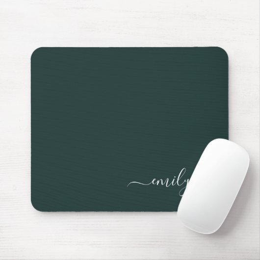 Dark Green Modern Script Monogram Name Mousepad (Mit Mouse)