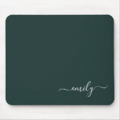 Dark Green Modern Script Monogram Name Mousepad (Vorne)