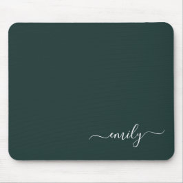 Dark Green Modern Script Monogram Name Mousepad