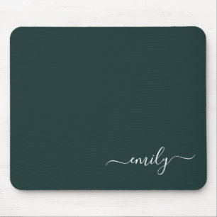 Dark Green Modern Script Monogram Name Mousepad