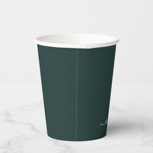 Dark Green Modern Script Monogram Name Pappbecher (Rechts)