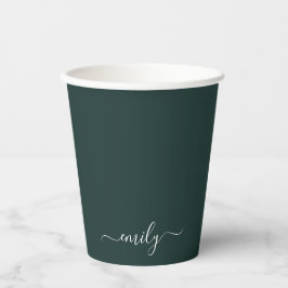 Dark Green Modern Script Monogram Name Pappbecher