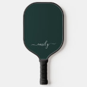 Dark Green Modern Script Monogram Name Pickleball Schläger (Vorderseite)