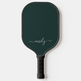 Dark Green Modern Script Monogram Name Pickleball Schläger