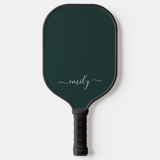 Dark Green Modern Script Monogram Name Pickleball Schläger (Vorderseite)