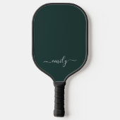 Dark Green Modern Script Monogram Name Pickleball Schläger (Rückseite)