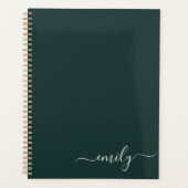 Dark Green Modern Script Monogram Name Planer (Vorderseite)
