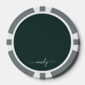 Dark Green Modern Script Monogram Name Pokerchips (Vorderseite)