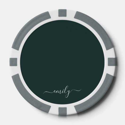 Dark Green Modern Script Monogram Name Pokerchips (Vorderseite)