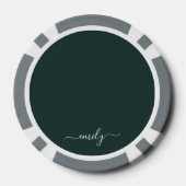 Dark Green Modern Script Monogram Name Pokerchips (Rückseite)