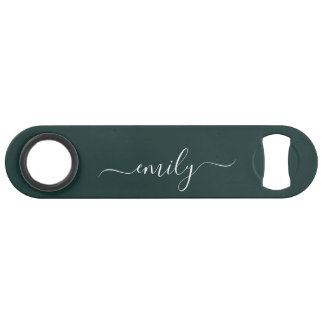 Dark Green Modern Script Monogram Name Speed Flaschenöffner