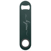 Dark Green Modern Script Monogram Name Speed Flaschenöffner (Rückseite)