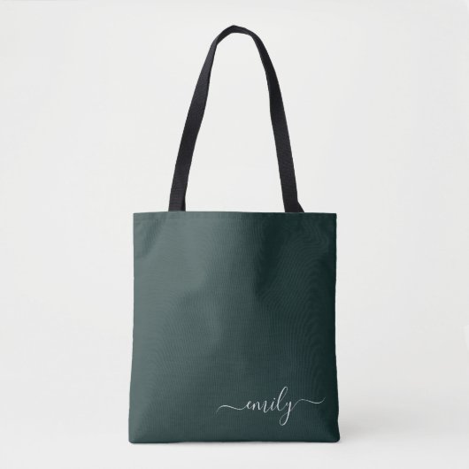 Dark Green Modern Script Monogram Name Tasche (Vorderseite)