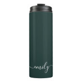 Dark Green Modern Script Monogram Name Thermosbecher (Vorderseite)