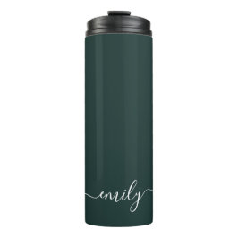 Dark Green Modern Script Monogram Name Thermosbecher