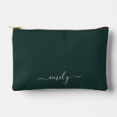 Dark Green Modern Script Monogram Name Zubehörtasche (Vorderseite)