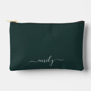 Dark Green Modern Script Monogram Name Zubehörtasche