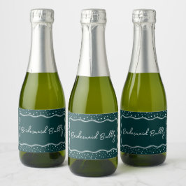 Dark Green Modern Whimsical Bridesmaid Bubbly Mini Schaumweinetikett