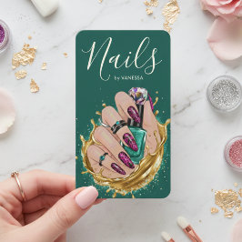 Dark Green Nail Art Studio Manicurist Artist Chic Visitenkarte