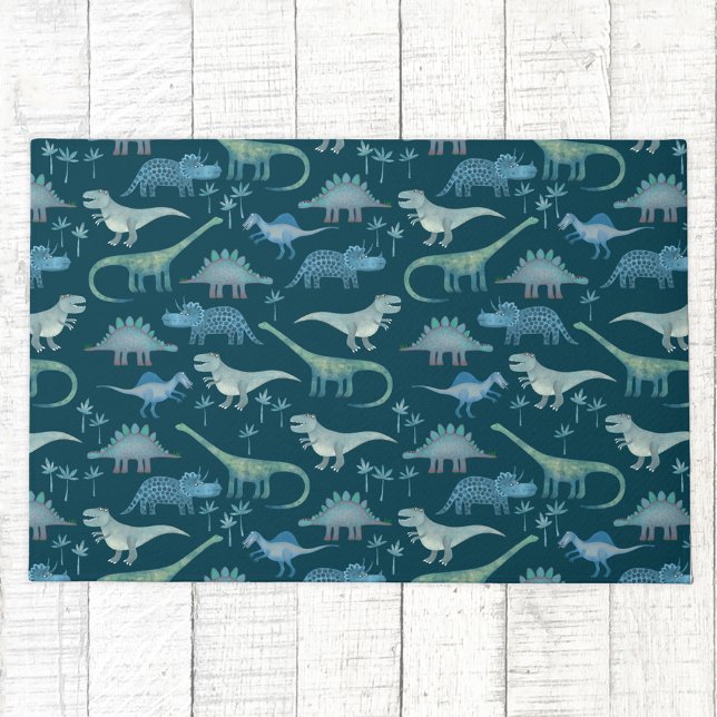 Dark Green Niedlich Dinosaur-Muster Fußmatte (Dinosaur fun doormat)