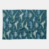Dark Green Niedlich Dinosaur-Muster Geschirrtuch (Horizontal)