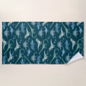 Dark Green Niedlich Dinosaur-Muster Strandtuch (Vorderseite)
