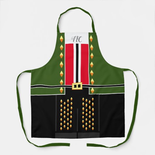 Dark Green Nutcracker Elf-Zeichenkleid Schürze (Vorderseite)