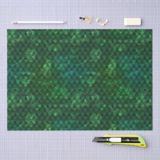 Dark Green Ombre & Glitzern Dragon Scales Seidenpapier (Handwerk)