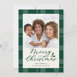 Dark Green Plaid Merry Christmas Photo Feiertagskarte