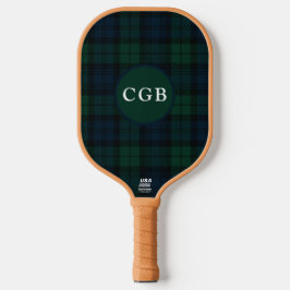 Dark Green Plaid with Monogram Pickleball Schläger